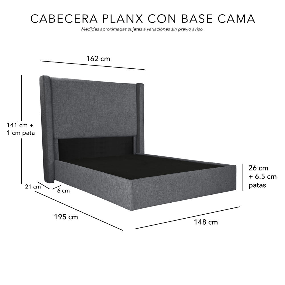 Cabecera Planx con Base Cama. Regalo: Almohadas, Frazada y Libro