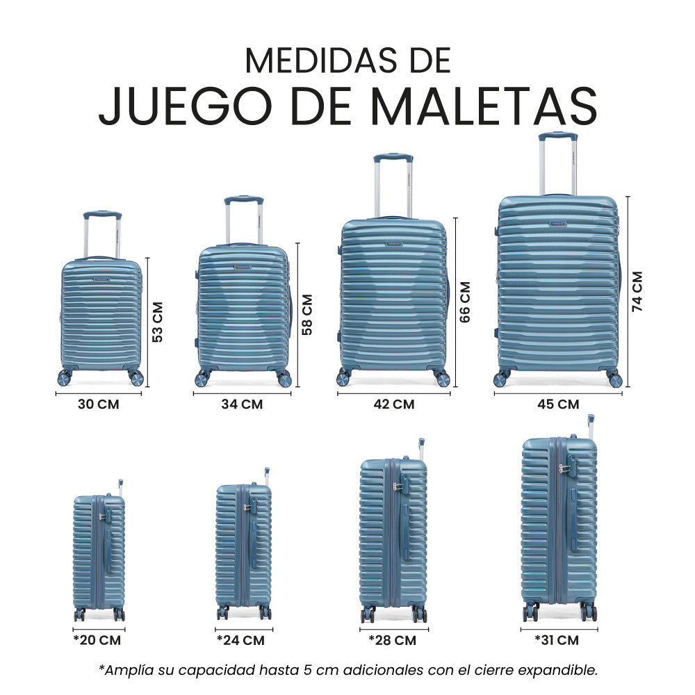 Set de 4 Maletas de Viaje Expandible Nomada | Con Ruedas 360° – Candado con combinación y mango ajustable