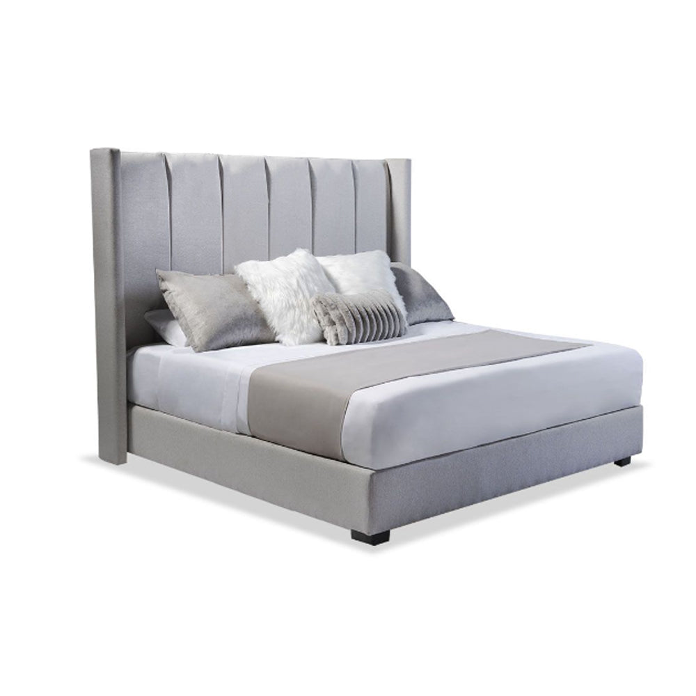 Cabecera Linx con Base Cama Gris. Regalo: Almohadas, Frazada y Libro