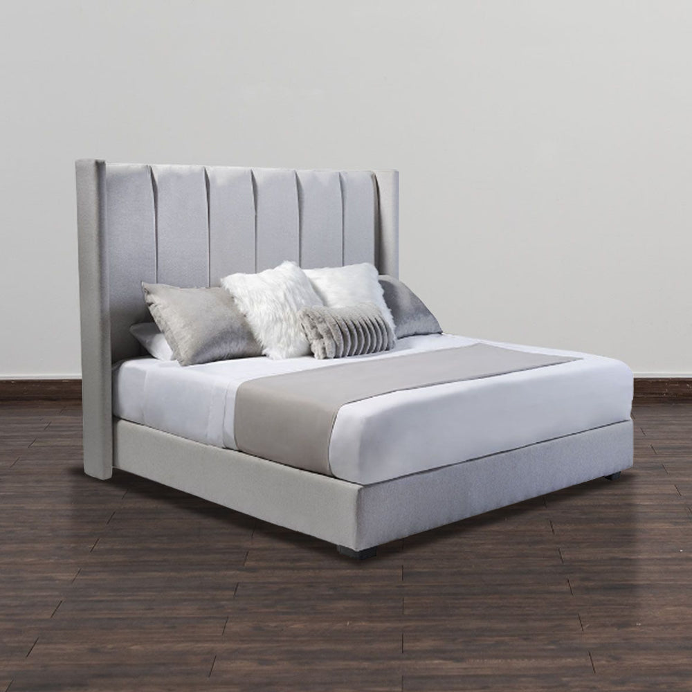 Cabecera Linx con Base Cama Gris. Regalo: Almohadas, Frazada y Libro