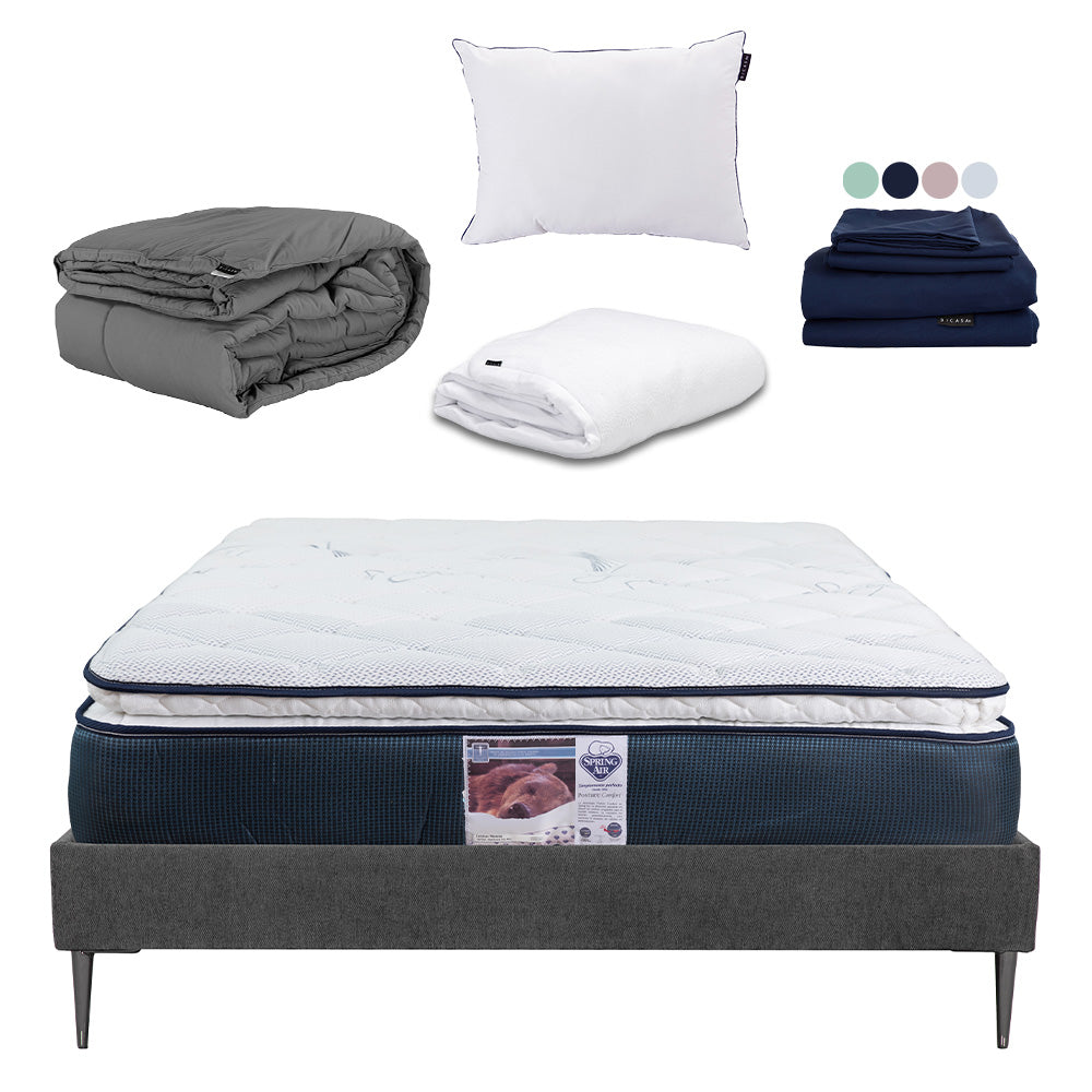 Colchón Spring Air Monaco con Base Cama y Ropa de Cama