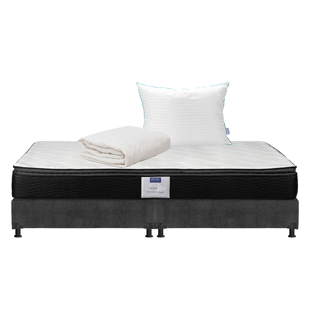 Colchón Restonic Legan con Box Gris Oscuro con Ropa de Cama