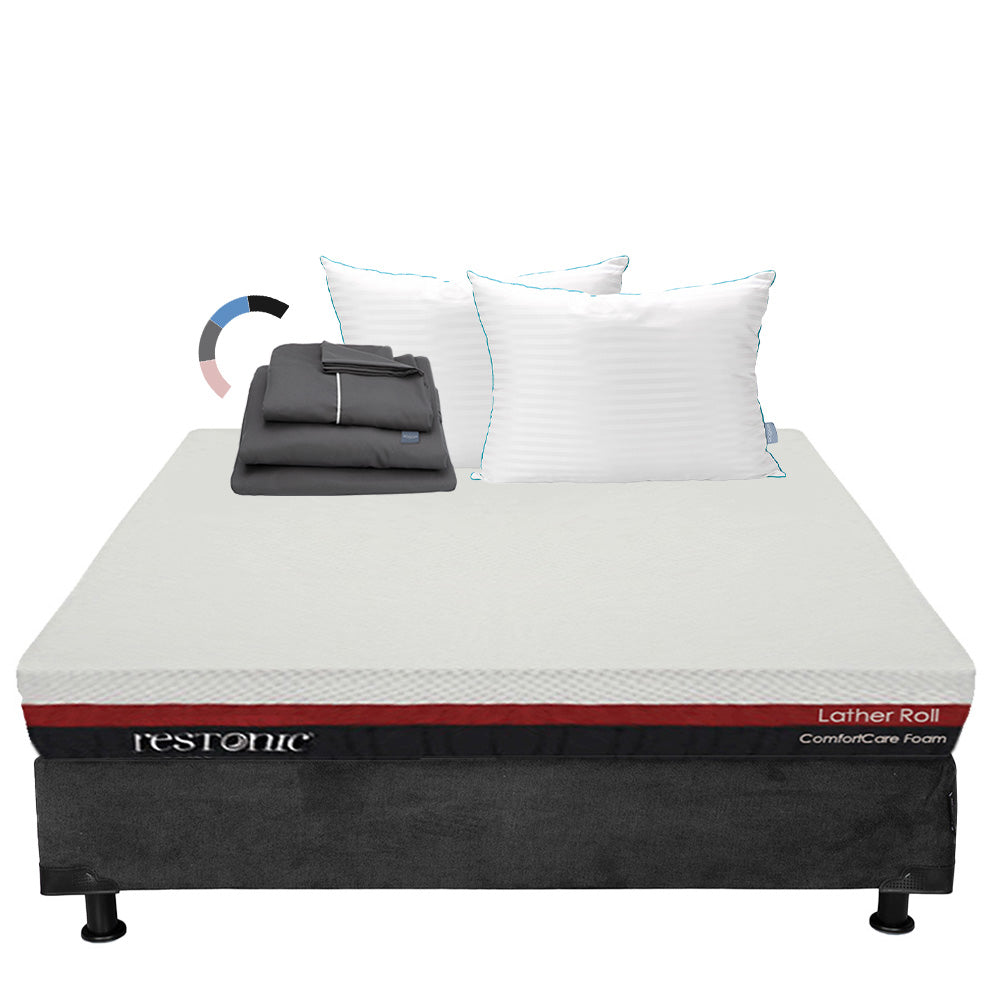 Colchón Restonic Lather con Box con Ropa de Cama