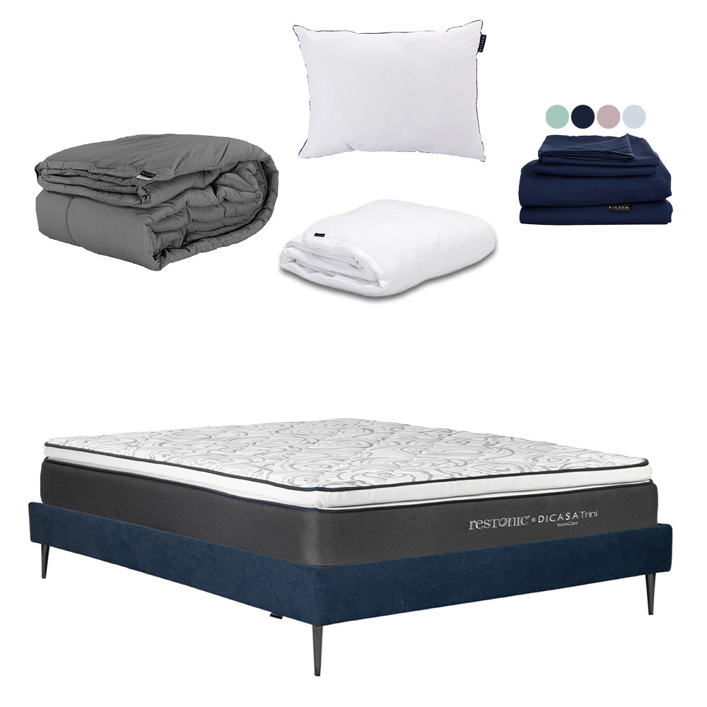 Colchón Restonic Trini con Base Slim y Ropa de Cama